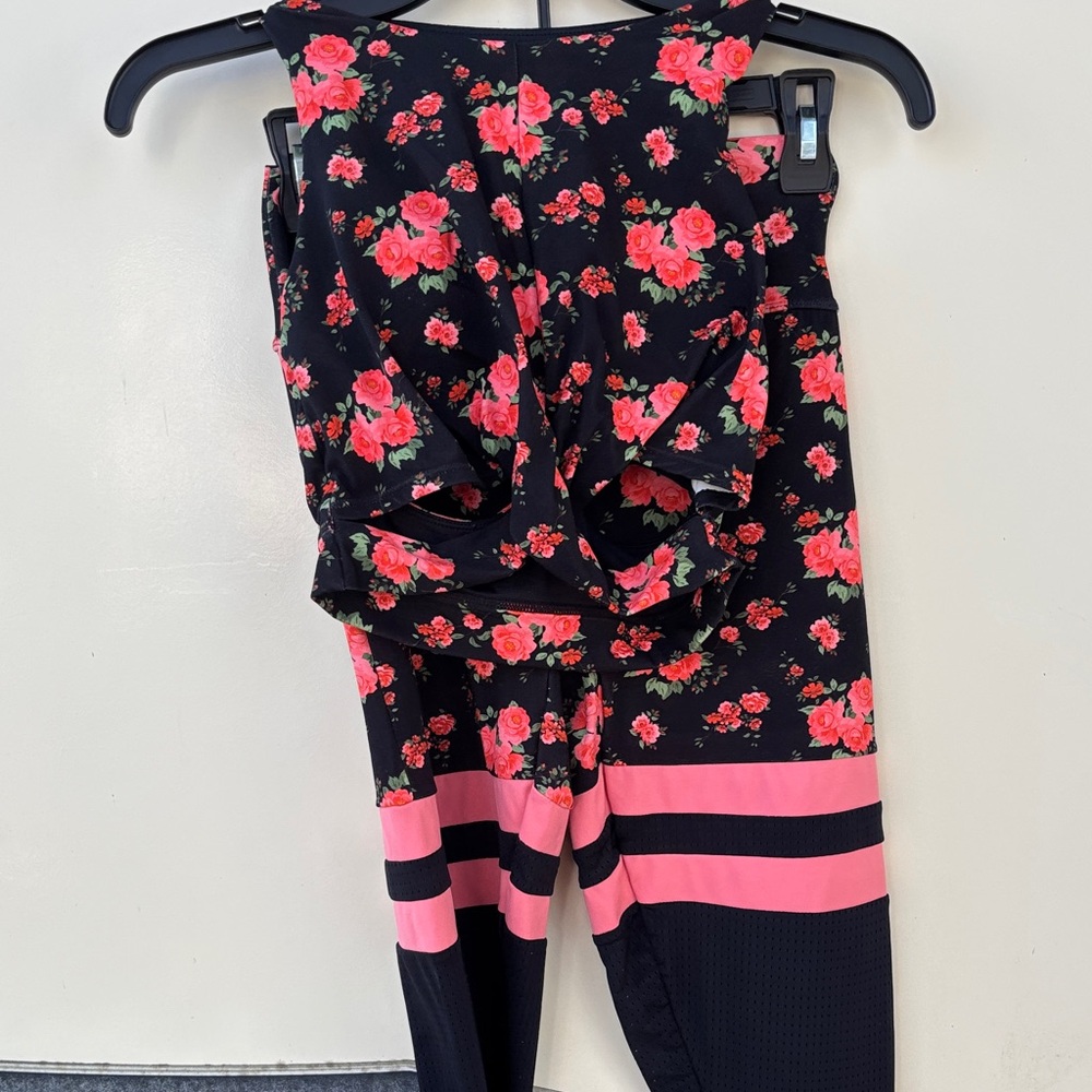 Chic Floral Black and Pink Romper and cropped sweater